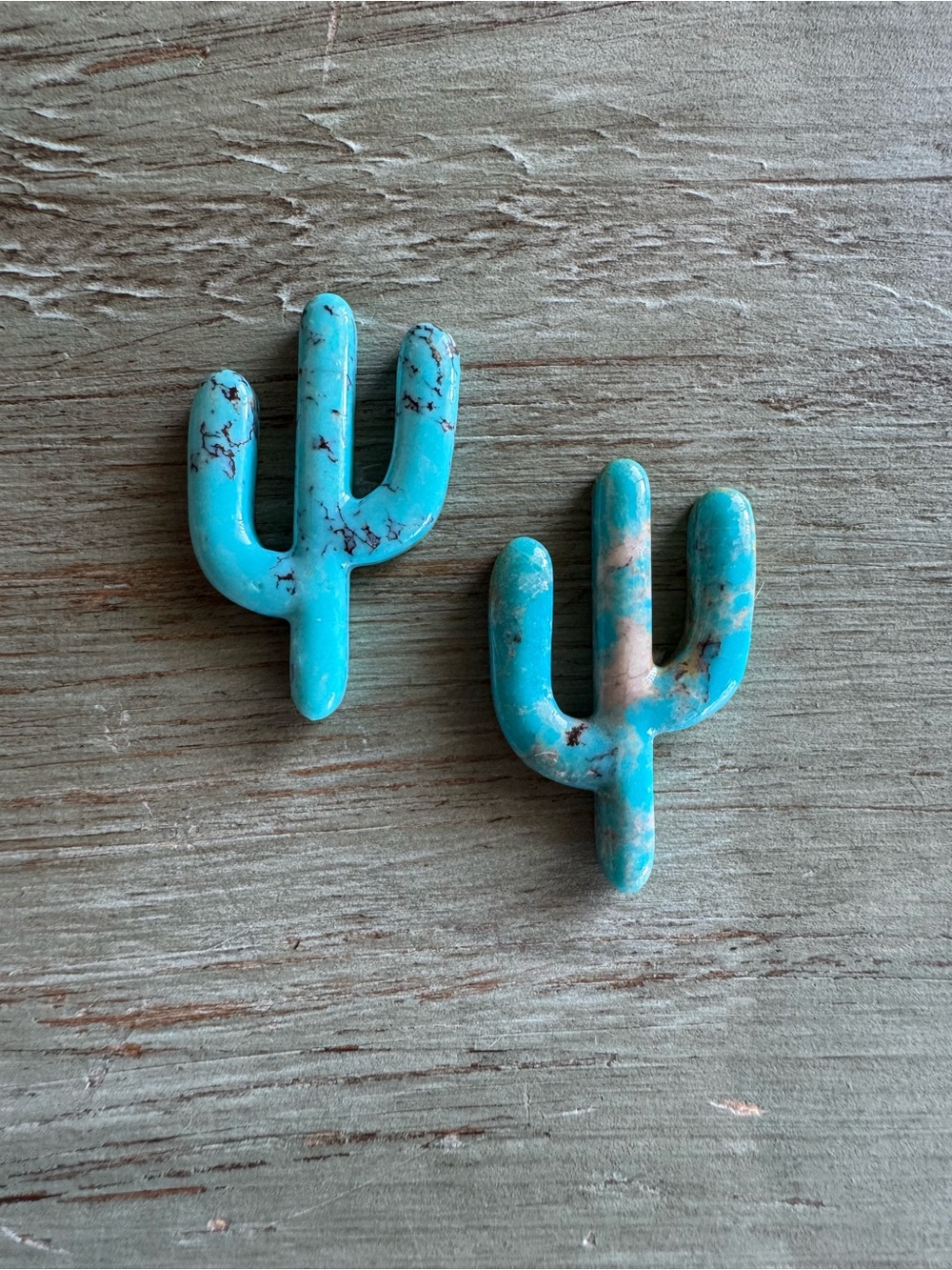 Pair of Kingman Turquoise Cactus Cabochons